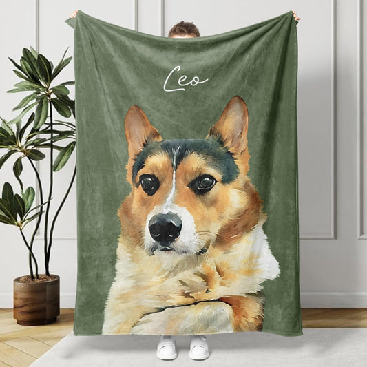 Custom Pet Photo Blanket, Personalized Dog Portrait Blanket, Pet Memorial Gift, Cat Picture Blanket